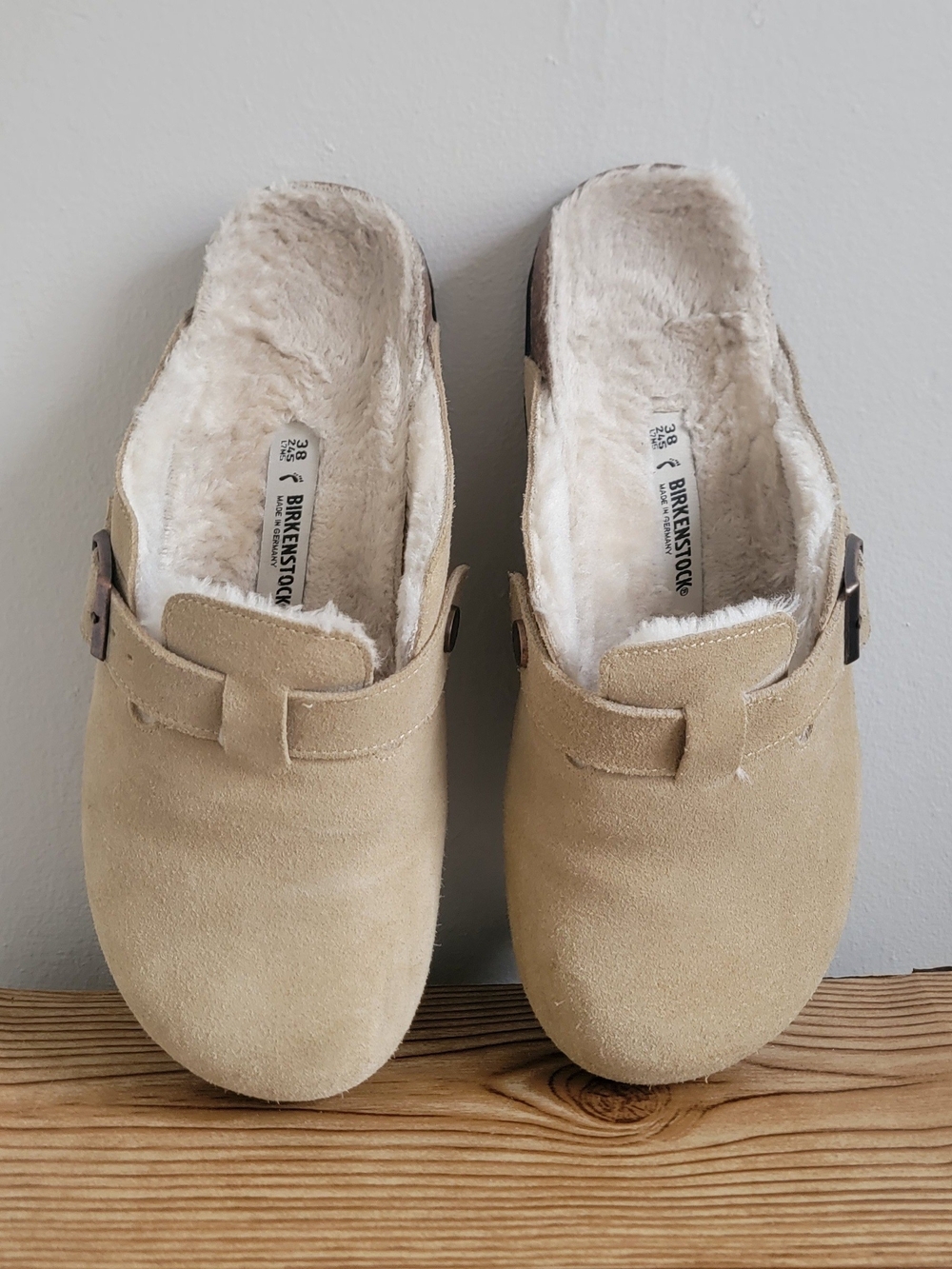 Birkenstock Boston Shearling Suede Taupe Clogs Women’s Size 38